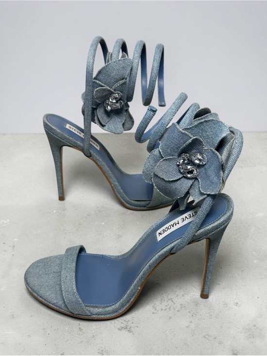 Steve Madden Shoes - Steve Madden Blue Denim Floral Wrap High Heel Sandals, size 8.5, NWOT